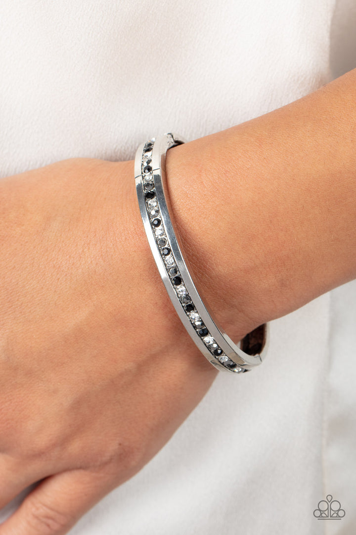 Bangle Bracelets for Women, Stainless Steel Silver Glossy Rounded Rectangle  Bangles with Rhinestones