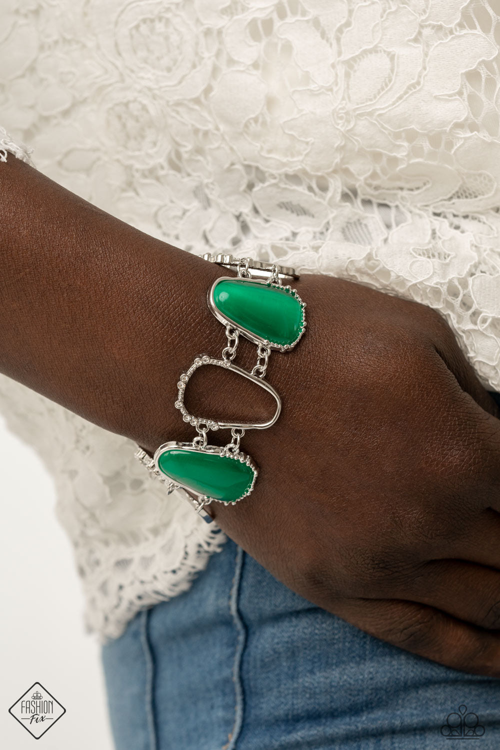 Yacht Club Couture - Green and Silver Bracelet - Paparazzi Accessories