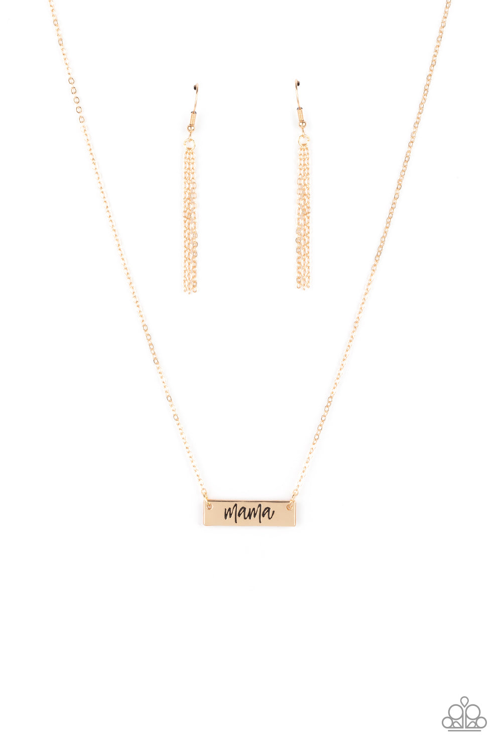 Blessed Mama - Gold Necklace - Paparazzi Accessories - Stamped in the word, "Mama," a rectangular gold plate is suspended below the collar by a dainty gold chain, creating a whimsy inspirational pendant.