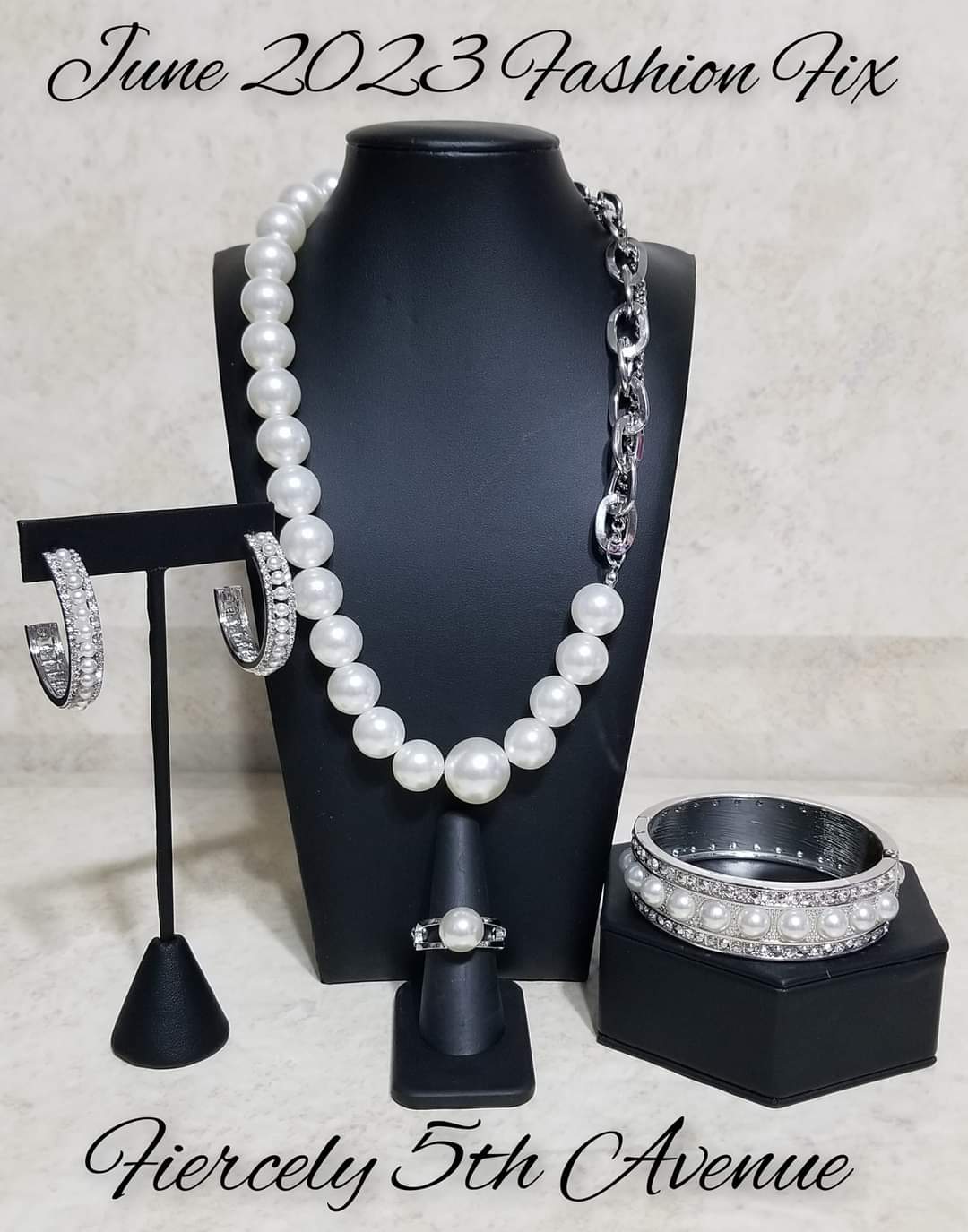 Fiercely Fifth Avenue - 4 Piece White Pearl and Silver Set - Paparazzi Accessories - Includes one of each accessory featured in the Fiercely 5th Avenue Trend Blend Set: My PEARL Necklace, Pearl Happy Earrings, About a PEARL - White​ Bracelet, and All American PEARL - White Ring.