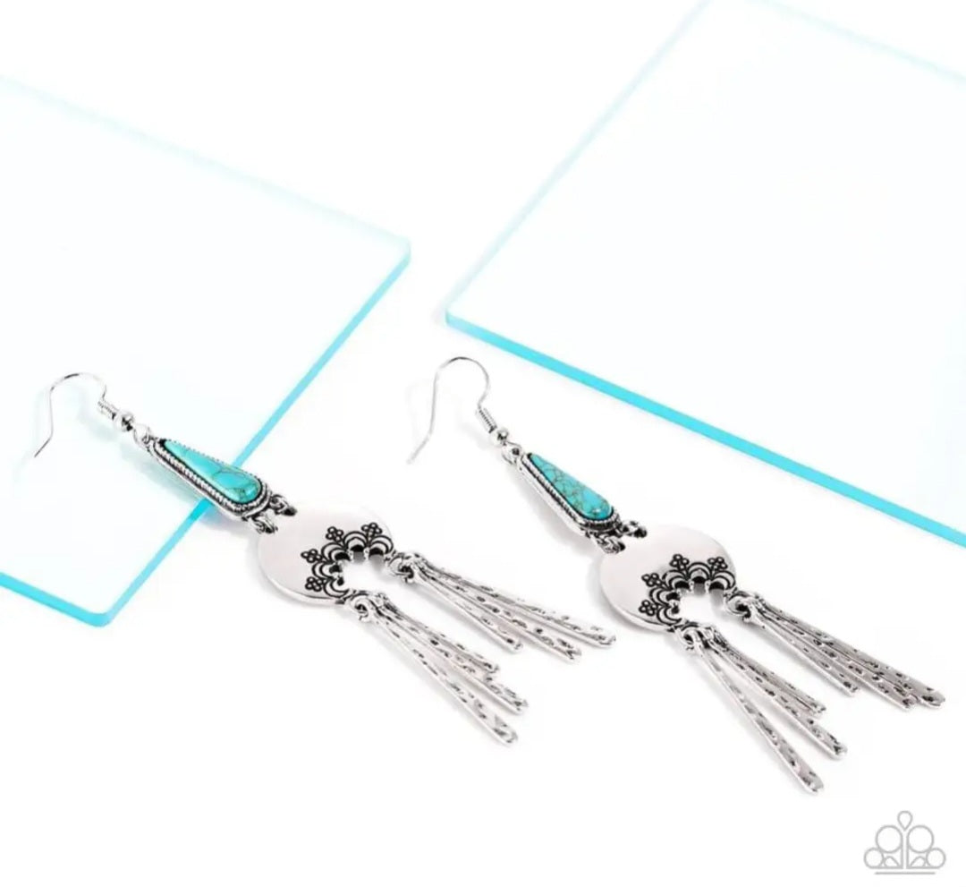 Highland Haute - Blue and Silver Earrings - Paparazzi Accessories Bejeweled Accessories By Kristie