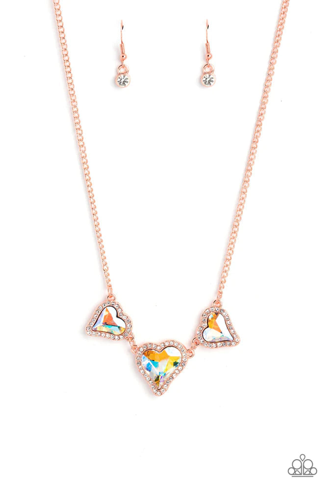 Paparazzi Devoted Delicacy Pink ✧ Iridescent Heart Necklace
