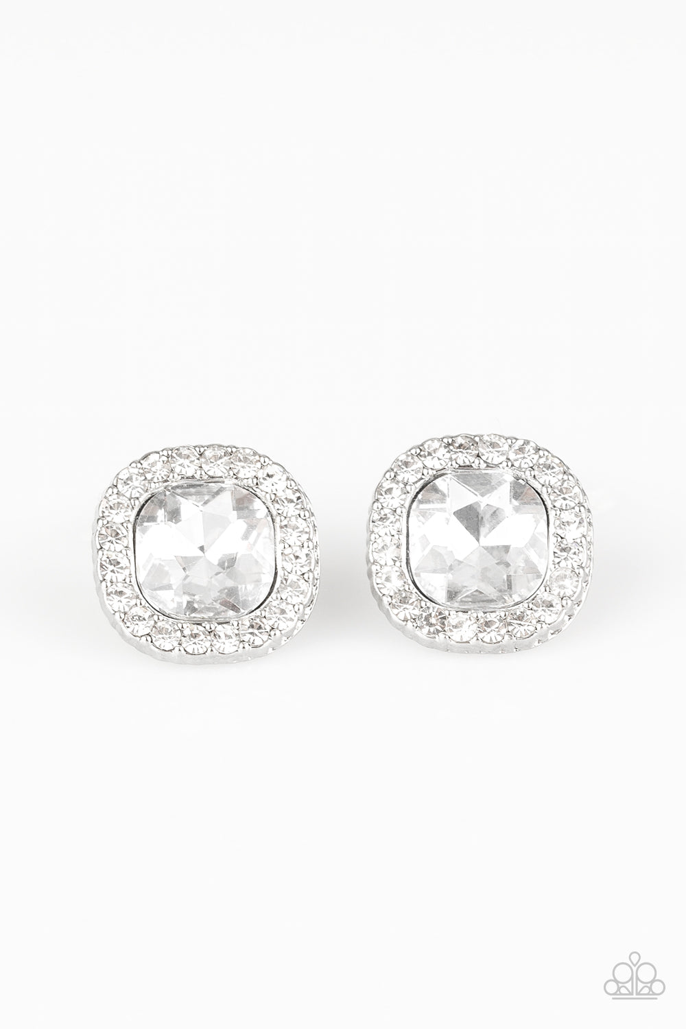 Bling Tastic! - White and Silver Gem Earrings - Paparazzi Accessories ...
