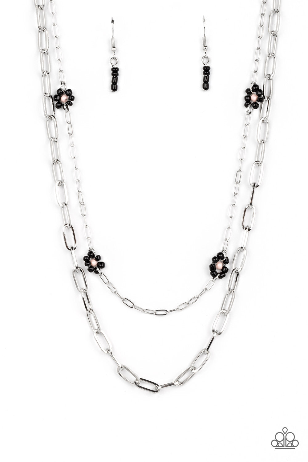 Long silver and on sale black paparazzi necklace