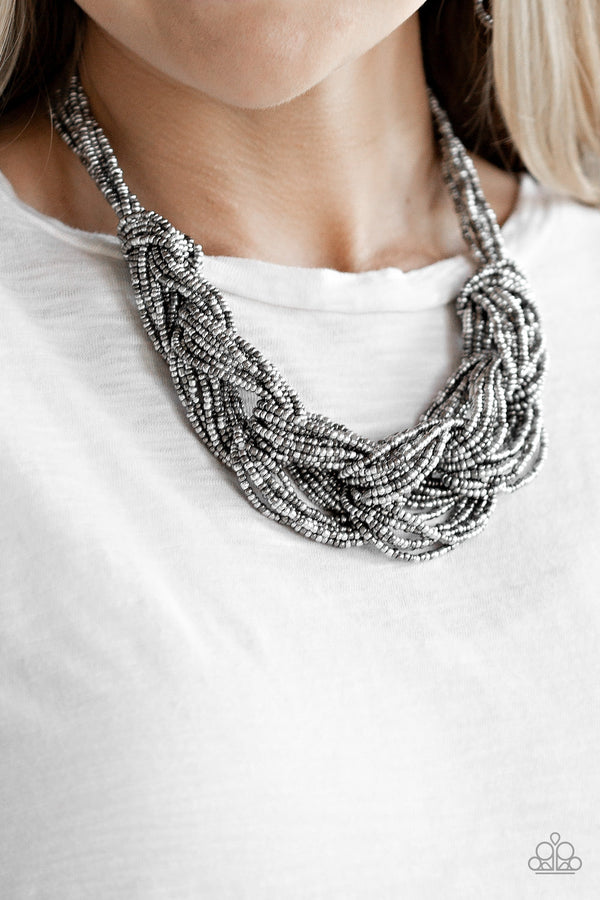 City Catwalk - Silver Seed Bead Fashion Necklace - Paparazzi ...