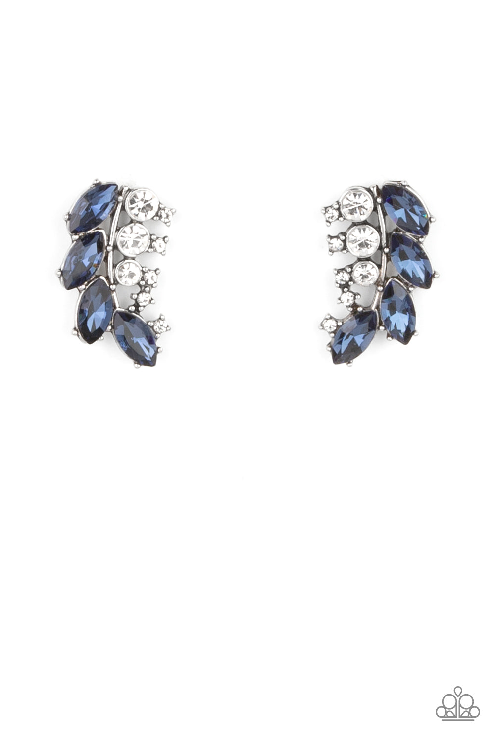 Flawless Fronds - Blue Marquise Rhinestone Earrings - Paparazzi Accessories - 
A frond of dazzling blue marquise and round white rhinestones delicately curves below the ear for a flawless finish. Earring attaches to a standard post fitting.
Sold as one pair of post earrings.
