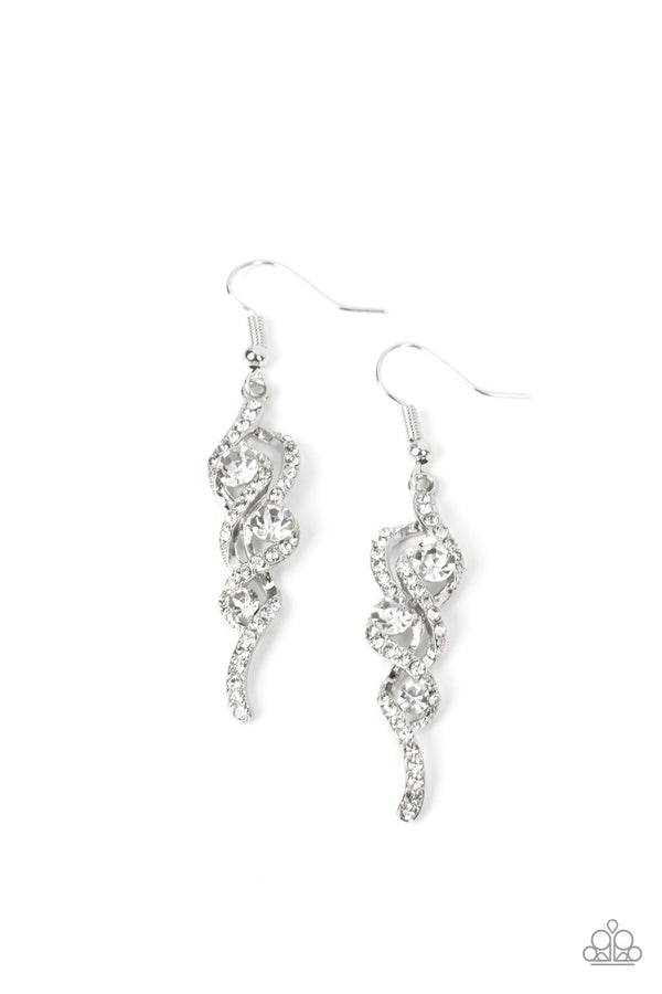 Highly Flammable - White and Silver Earrings - Paparazzi Accessories Bejeweled Accessories By Kristie