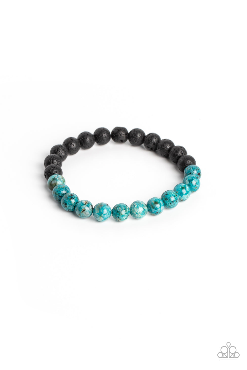 LAVA Language - Blue Stone - Lava Rock Bracelet - Paparazzi Accessories - A collection of refreshing blue stone beads with speckled detailing, and earthy lava rock beads are threaded along a stretchy band around the wrist for an urban finish.