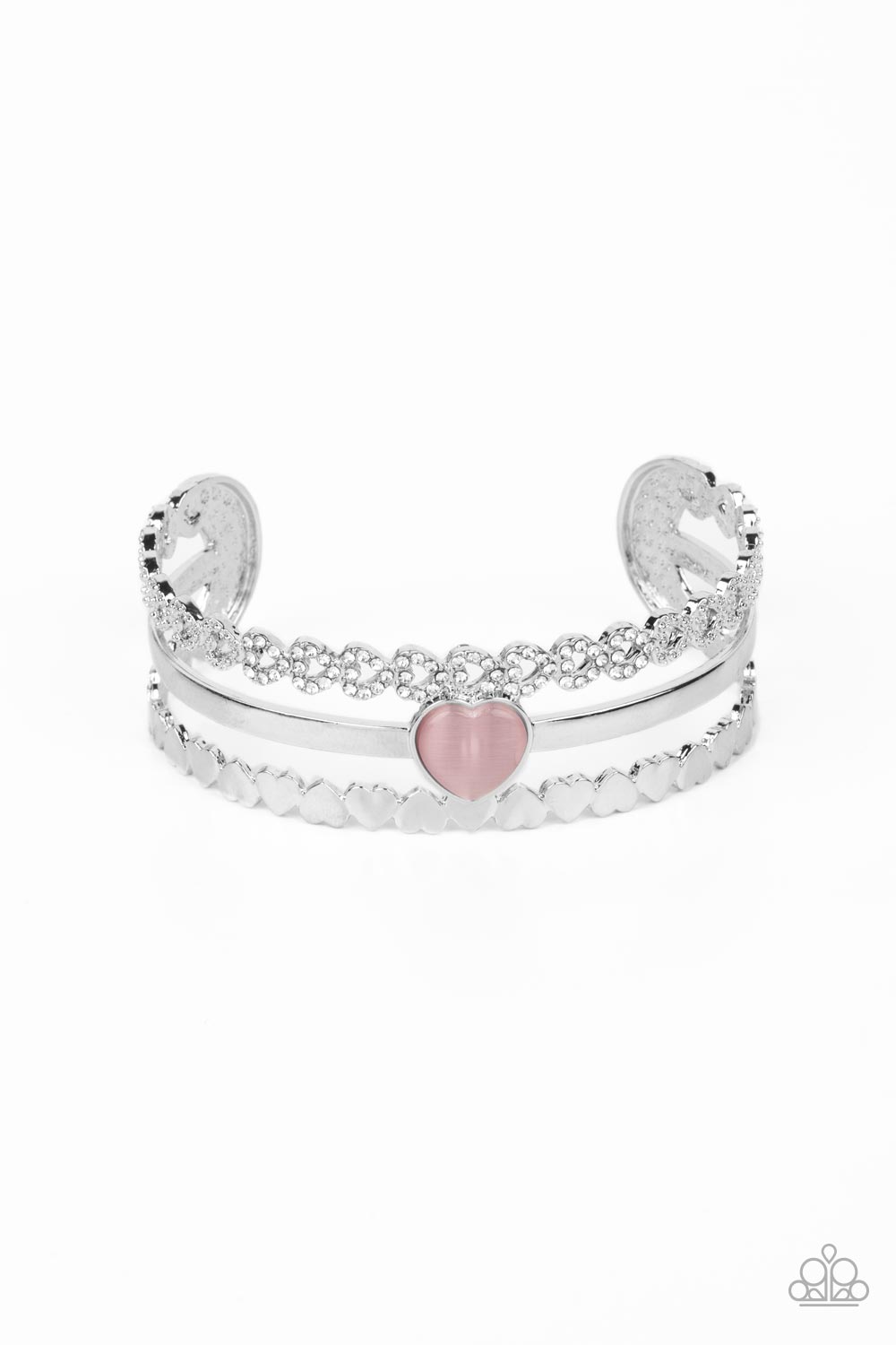 You Win My Heart - Pink and Silver Heart Bracelet - Paparazzi Accessories